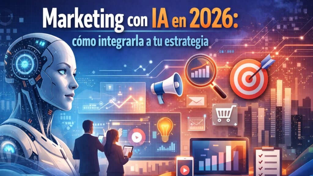 Marketing con inteligencia artificial en 2026, integración de IA en estrategias de marketing digital en Latinoamérica, análisis de datos, automatización y crecimiento de negocios.